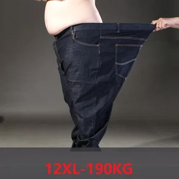Plus størrelse i jeans til mænd 9XL 10XL 11XL 12XL Bukser bukser oversize 70 jeans Elasticitet lige bomuld bukser stor størrelse jeans sort 68