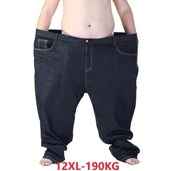 Plus størrelse i jeans til mænd 9XL 10XL 11XL 12XL Bukser bukser oversize 70 jeans Elasticitet lige bomuld bukser stor størrelse jeans sort 68