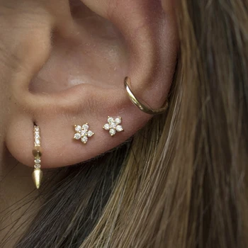 Mini-små stud til pige kvinder mode smykker minimal fine 925 sterling sølv blomst stud øreringe
