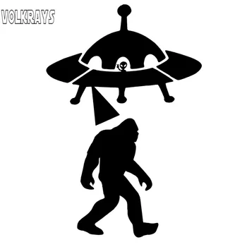Volkrays Kreative Bil Mærkat Sasquatch Bortførelse UFO Fremmede Bigfoot Tilbehør Reflekterende Vinyl Decal Sort/Sølv,13cm*8cm