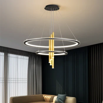 Moderne LED Pendel lysekrone til stue Køkken Bar suspension Aluminium cirkel ringe Spisestue Officeled lysekrone