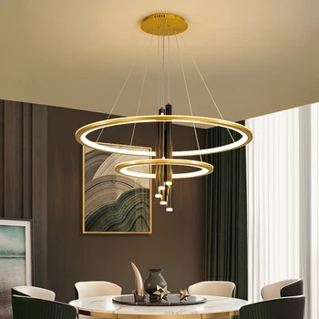 Moderne LED Pendel lysekrone til stue Køkken Bar suspension Aluminium cirkel ringe Spisestue Officeled lysekrone