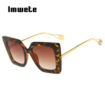 Imwete Vintage Solbriller Kvinder Luksus Brand Cat Eye solbriller Damer Retro Pearl Ben Solbrille UV400 Metal-Brillerne på Kvindelige