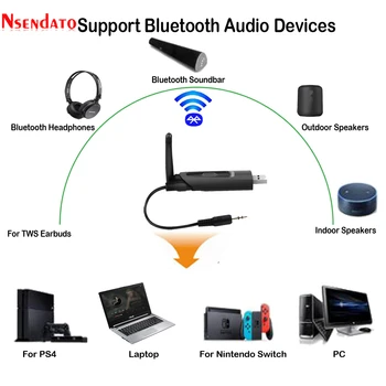 Trådløs Bluetooth-5,0 Lyd Transmitter aptX Lav Latenstid For TV-Driver-Gratis USB-3,5 mm AUX-RCA Wireless Audio Adapter til PC, PS4