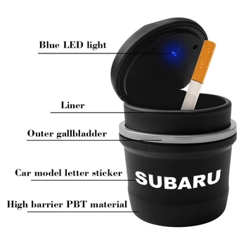 Bil Askebæger Med Led-Lys Med Logo Cigaret Røg Indehaveren Anti-Slip Gummi For Subaru Forester Impreza Outback Legacy Xv STI