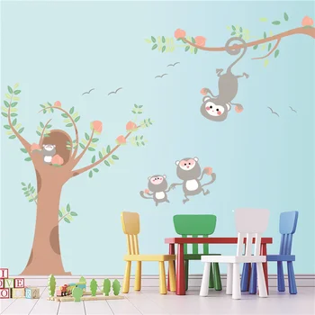 Sød Abe Baby Wall Stickers Kids Room Wall Decor Home Decor Æstetiske Træ Stue, Soveværelse Decal til Møbler, Tapet
