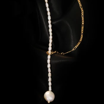 Natur Perle Med Guld Farve Chunky Kæde Kort Choker Halskæde til Kvinder Mode Hals Smykker