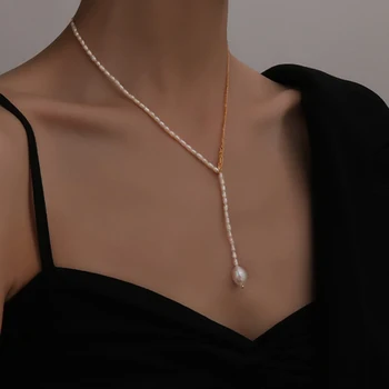 Natur Perle Med Guld Farve Chunky Kæde Kort Choker Halskæde til Kvinder Mode Hals Smykker