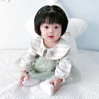 Baby Pige Kjole 0-2T langærmet Stribet Sparkedragt i Ét stykke Mode Bomuld Nyfødte Baby Pige Barn Kostume