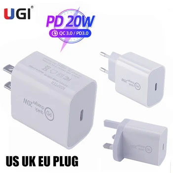 UGI 20W PD KK-4.0 3.0 USB Hurtig Oplader Type C Hurtig Opladning OS UK EU Plug Adapter Til iPhone, Samsung 12 Oneplus HTC USB-C Travel