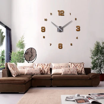 Hot salg boligindretning 3d spejl ure mode personlighed diy Cirkulære stue stor væg ur watch gratis fragt