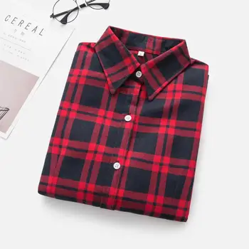 2019 Nye Brand Kvinder Bluser med Lange Ærmer Shirts af Bomuld i Rødt og Sort Plaid Flannel Skjorte Afslappet Kvindelige Plus Size Bluse Toppe