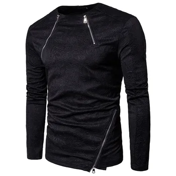 Herre Skrå Lynlås 3D Prægning Casual Hættetrøjer Sweatershirts | 2020 Vinter Helt Nye Mode Solid Farve Mandlige Sweatershirts