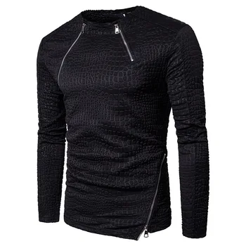 Herre Skrå Lynlås 3D Prægning Casual Hættetrøjer Sweatershirts | 2020 Vinter Helt Nye Mode Solid Farve Mandlige Sweatershirts