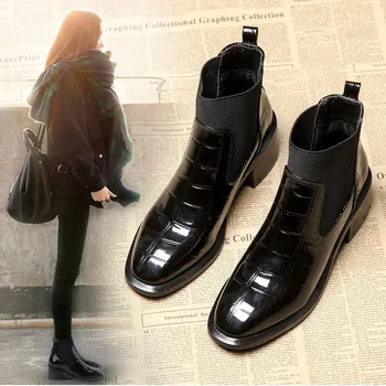 Kvinders støvler i efteråret og vinteren, nye støvler krokodille læder kvinder støvler Chelsea støvler med tykke Martin støvler