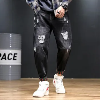 Nye 2021 super size ankel-længde harem Bukser til mænd er populære logo smuk hombre med brudt hul løs vask casual mode-jeans