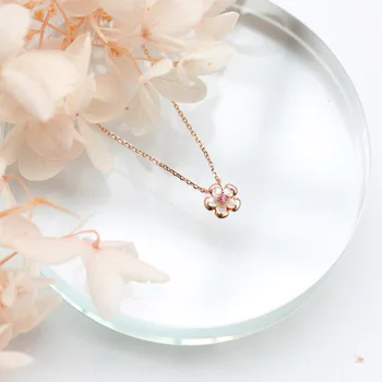 LAMOON Sakura Halskæde Til Kvinder 925 Sølv Halskæde Naturlige Pink Shell Zircon 18K Forgyldt Fine Smykker LMNI088