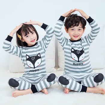 Børn Pyjamas 2pc Lange Ærmer Cartoon Kids Baby Pige Nattøj Tøj Sove Passer Efteråret Bomuld Barn Pyjamas Nattøj Dreng