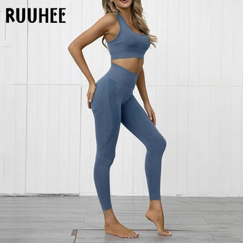 RUUHEE Yoga-Sæt Kvinder Solid Træning Tøj Sprots Solid Push Up Bh Høj Talje Yoga Bukser, Leggings Mave Kontrol Fitnesscenter Sæt