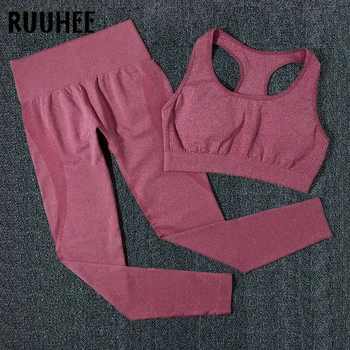 RUUHEE Yoga-Sæt Kvinder Solid Træning Tøj Sprots Solid Push Up Bh Høj Talje Yoga Bukser, Leggings Mave Kontrol Fitnesscenter Sæt