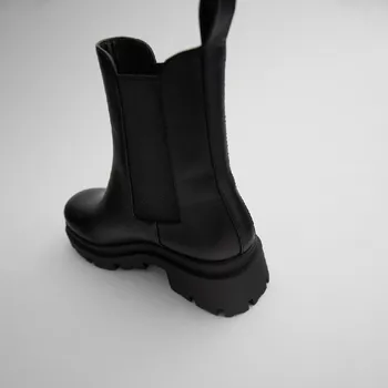 KATELVADI Høj Kvalitet Ankel Støvler i Ægte Læder Kvinde Platform Mode Sorte Chunky Hæle Korte Støvler Vinter Siz JY-004