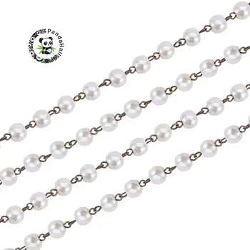 8mm Håndlavet Glas Pearl Perler, Kæder Glas Perle-Perler og Strygejern Eyepins, Antik Bronze, Elfenben, 1000x8mm, om 76pcs/strand