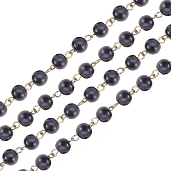 8mm Håndlavet Glas Pearl Perler, Kæder Glas Perle-Perler og Strygejern Eyepins, Antik Bronze, Elfenben, 1000x8mm, om 76pcs/strand