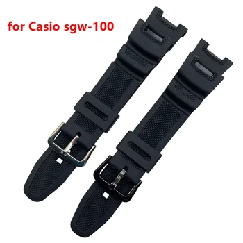 Silikone rem Til Casio SGW-100 Smart ur Vandtæt Sort Armbånd i rustfrit stål spænde Wriststrap kvinder mænd Armbånd