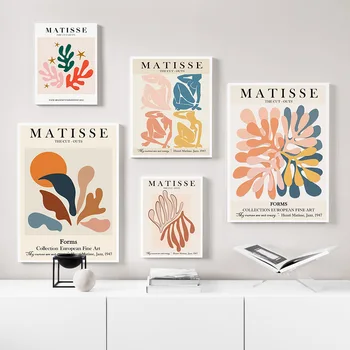 Abstrakte Farverige Blade Lærred Maleri Nordiske Plakat Matisse Væg Kunst Print Til Stue Seng Værelse Indretning Urammet