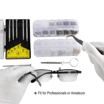Brille Repair Kit,Briller, Solbriller Reparationssæt Med 1100 Pc ' Briller Skruer Sortiment Tilbehør, 12 Forskellige Næse Puder