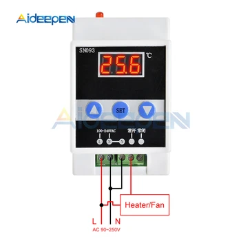 AC 90V-250V DIN Guide Jernbane Termoregulator LED Digital temperaturregulator Med temperaturføler Varme /Køling
