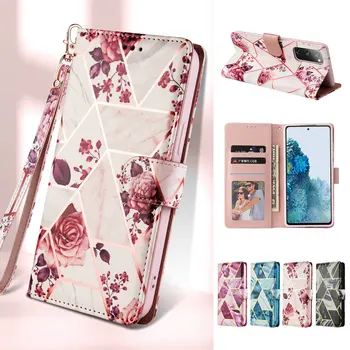 Læder Mønstrede Blomster Wallet cover til Samsung Galaxy S21 Ultra Flip Case Note 20 S20 FE S 21 Plus S10 Lite S9 S8 Plus Coque