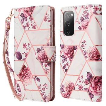 Læder Mønstrede Blomster Wallet cover til Samsung Galaxy S21 Ultra Flip Case Note 20 S20 FE S 21 Plus S10 Lite S9 S8 Plus Coque