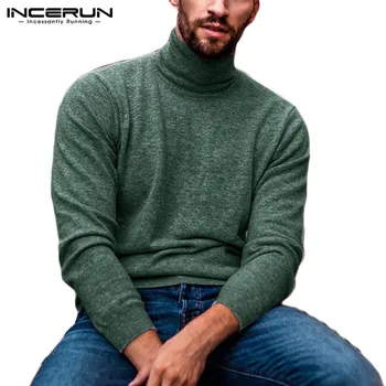 INCERUN Mode Turtleneck Sweater Mænd med Lange Ærmer Fast Casual Tynd Strikket Pullover Streetwear 2020 Slanke Mænd Trøjer S-5XL