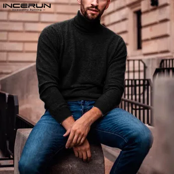 INCERUN Mode Turtleneck Sweater Mænd med Lange Ærmer Fast Casual Tynd Strikket Pullover Streetwear 2020 Slanke Mænd Trøjer S-5XL
