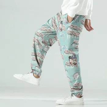 Ny Kinesisk Stil Bukser Retro Print Casual Mode Japanske Mænd Harajuku Bukser Streetwear Ruskind Mode Plus Størrelse Løse Bukser