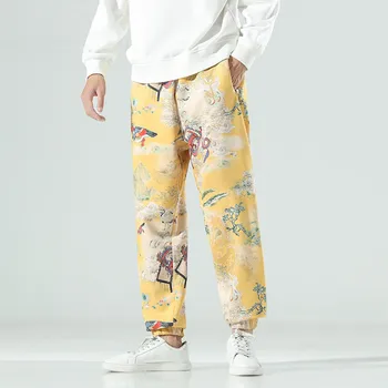 Ny Kinesisk Stil Bukser Retro Print Casual Mode Japanske Mænd Harajuku Bukser Streetwear Ruskind Mode Plus Størrelse Løse Bukser
