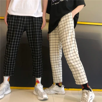Gagaok Streetwear Bukser Kvinder 2020 Foråret Efteråret Nye Plaid Høj Straight Retro Harajuku Vilde Kvindelige Mode-Ankel-Længde Bukser
