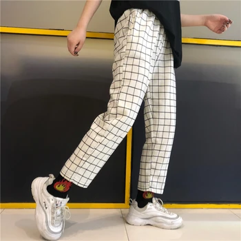 Gagaok Streetwear Bukser Kvinder 2020 Foråret Efteråret Nye Plaid Høj Straight Retro Harajuku Vilde Kvindelige Mode-Ankel-Længde Bukser