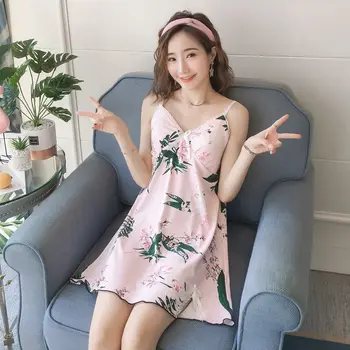 Nightgowns Kvinder Ærmeløs Trykt Stilfulde Sød Plus Size Fritids-Side-spalte Smarte koreansk Stil Bue Dame Nattøj Hjem Sexet