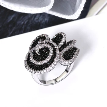Sort 2-tone finger ring micro bane sort og klare CZ smykker hvidguld/Guld farve Store Funklende Zirkonia Ringe