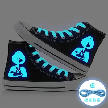 Hot style blå glow-in-the-dark par high-top lærred sko, casual sko til kvinder og mænd klud sko sneakers