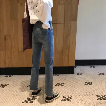 HziriP Vintage Elastic Plus Size Høj Talje Studerende Hot Jeans Denim Alle Passer Lige Frisk Løs Efteråret Kvinder Female Bukser