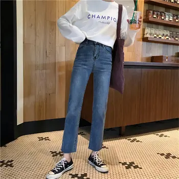 HziriP Vintage Elastic Plus Size Høj Talje Studerende Hot Jeans Denim Alle Passer Lige Frisk Løs Efteråret Kvinder Female Bukser