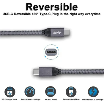USB-C til USB-C-Kabel,(6.6 FT),4K-Skærm,100W(5A),3.1 Gen 2,Leverance Afgift,10Gbps Data Monitor Video