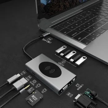 USB-C-HUB til USB 3.0-HDMI/VGA/Gigabit Ethernet/87W PD oplader til iPad Pro MacBook Pro Windows-Type-C-HUB