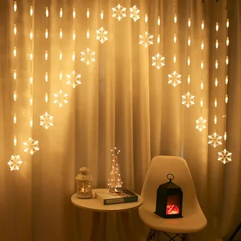 Varm Hvid Snefnug Gardin LED Fe String Lys Krans Jul Dekoration Ferie Belysning, Xmas bryllupsfest Dekorative