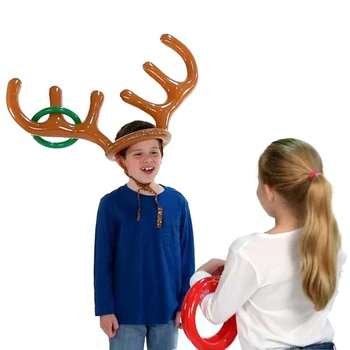 Hot Oppustelige PVC Santa rensdyrgevir Hat Ring Kast Christmas Holiday Party Spil Leverer Legetøj DO2
