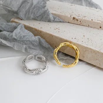 Allergivenlige Ren 925 Sterling Sølv Ring INS Simpel Tendens Vind Personlighed Twist Kæde Design Åbne Studerende Ring