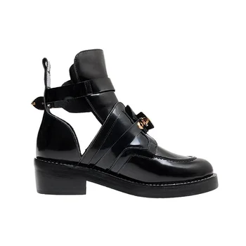 ZVQ Kvinder New Style Ankel Støvler Foråret Efteråret God Kvalitet i Ægte Læder Spænde Sko Damer Mode Walking Boots i Størrelse 40